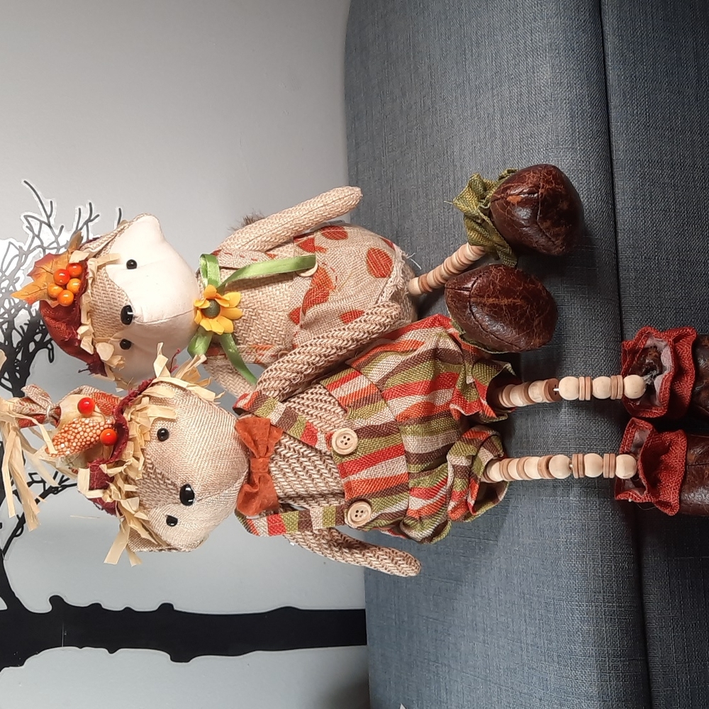 Fall Harvest Fox Plush Stuffed Decorations Set Boy & Girl Thanksgiving Autumn